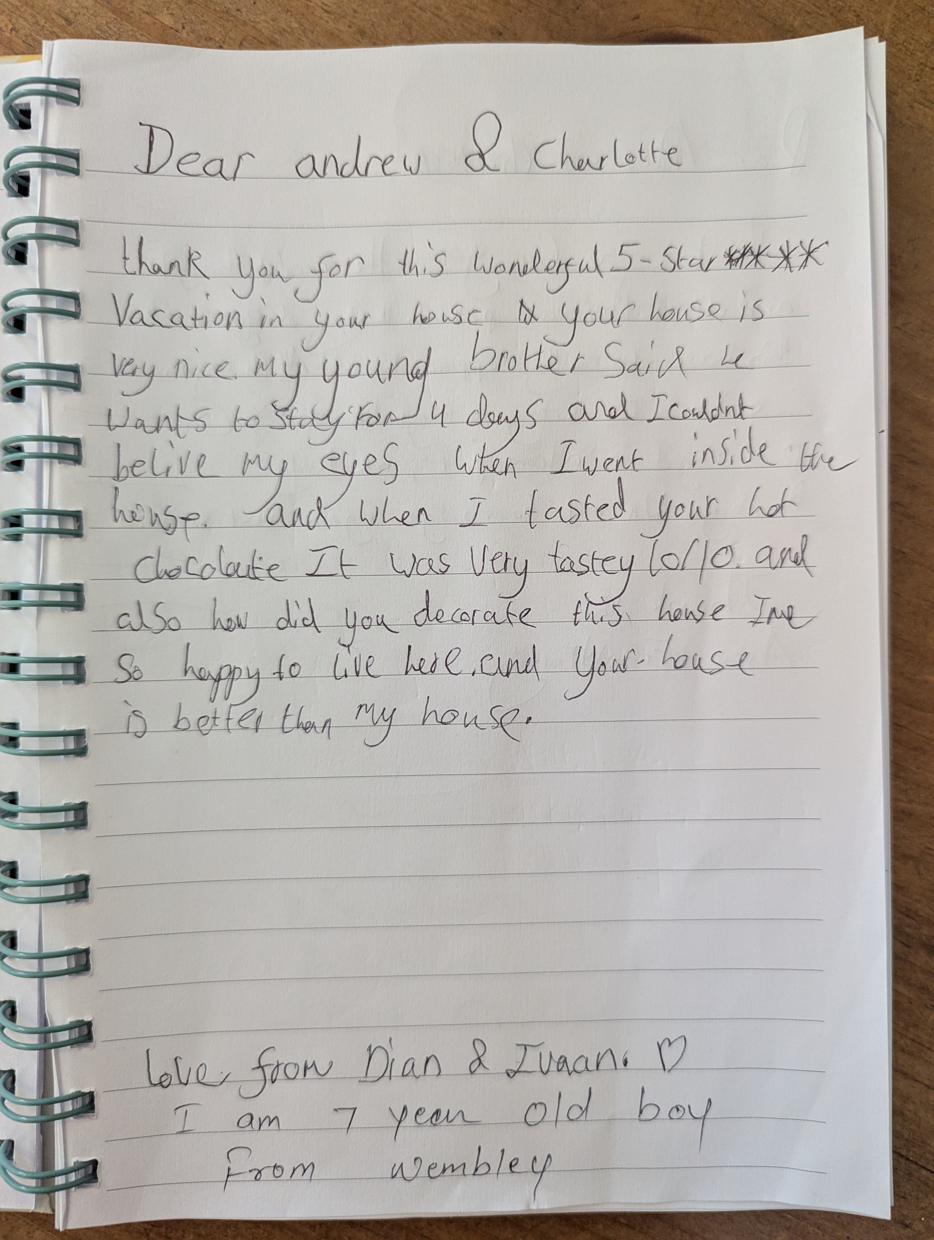 Guest book entry from Dian and Ivaan