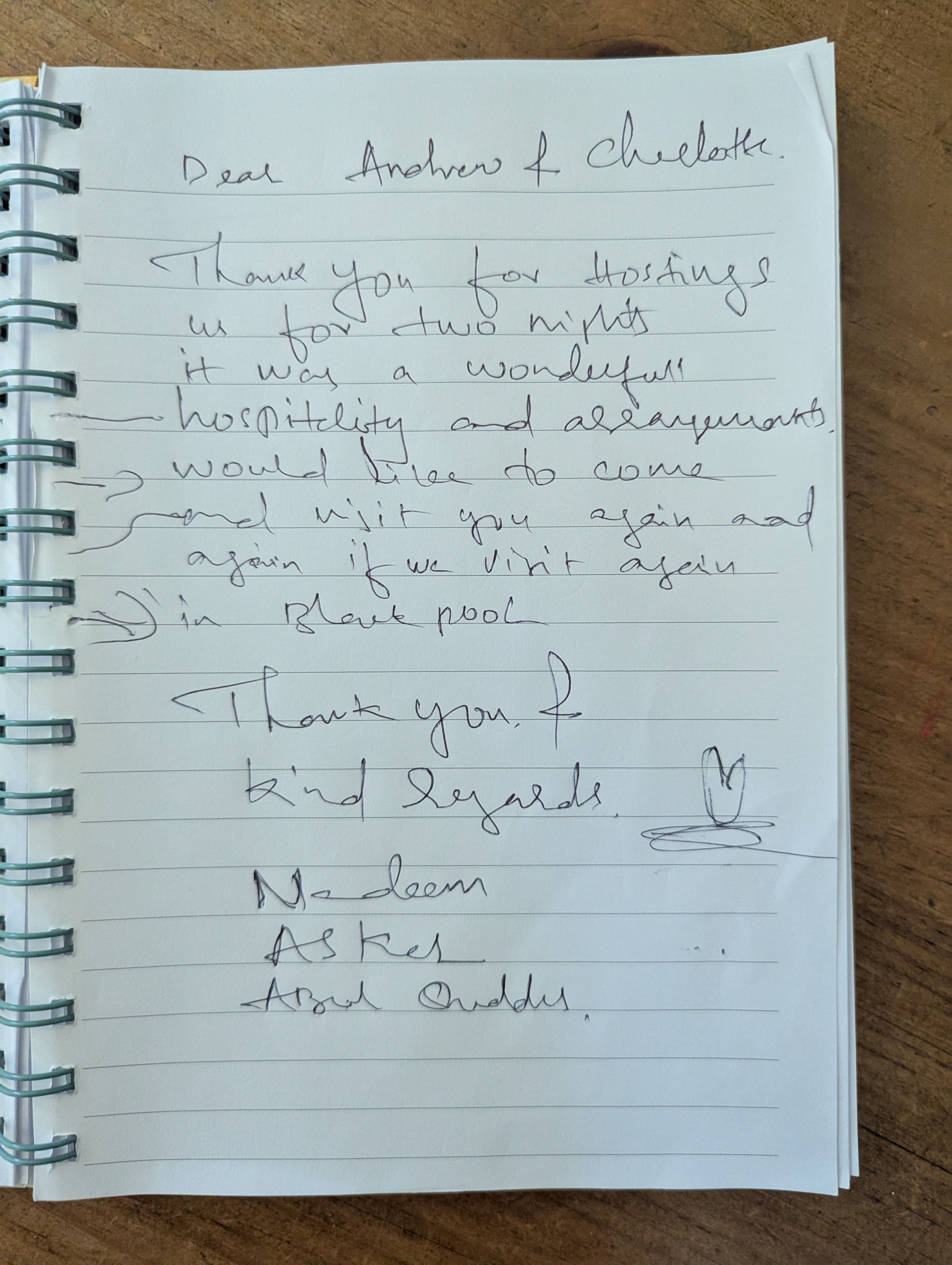 Guest book entry from Nadeem, Asker and Abul Quddi