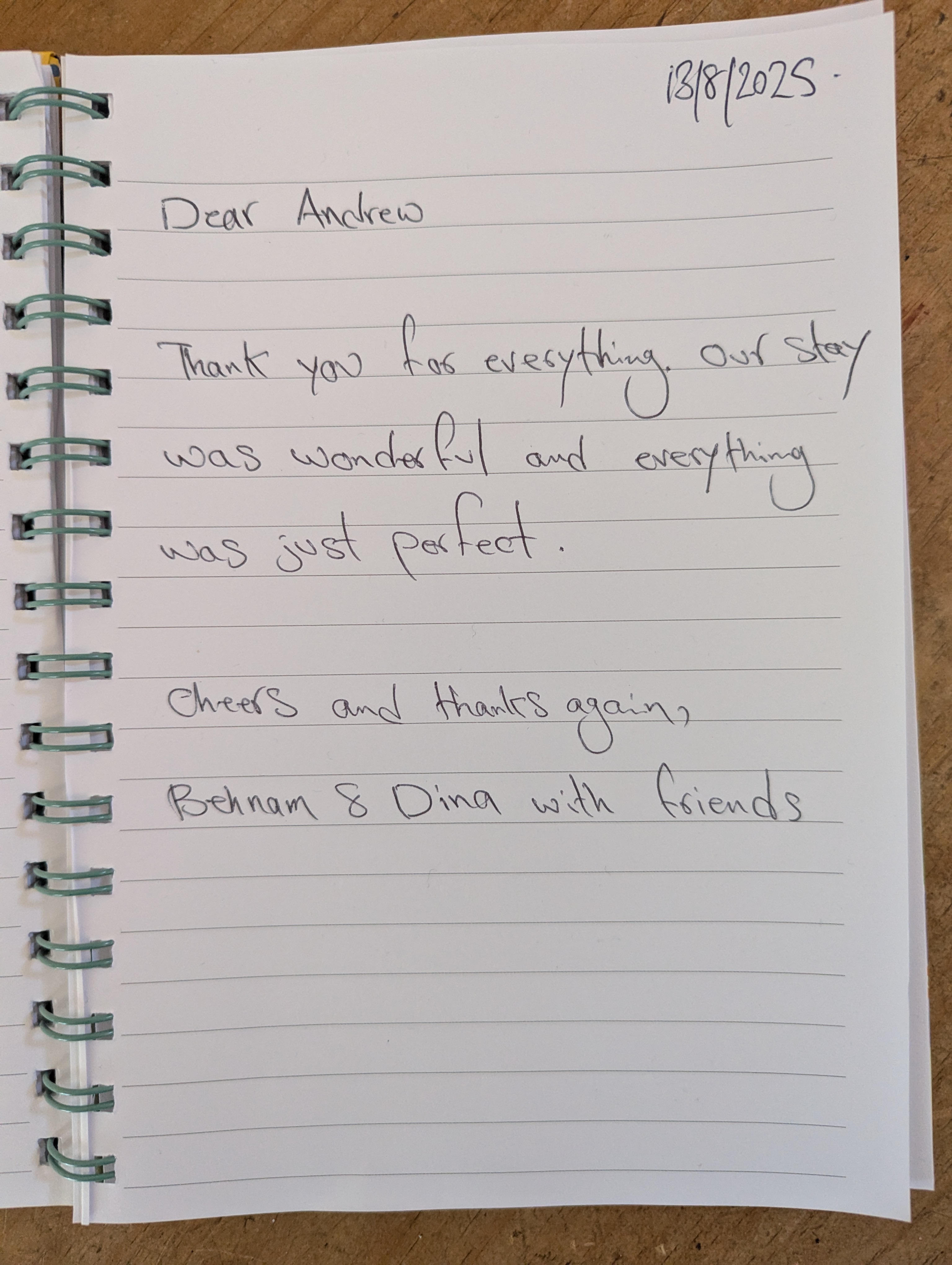 Guest book entry from Behnam and Dina