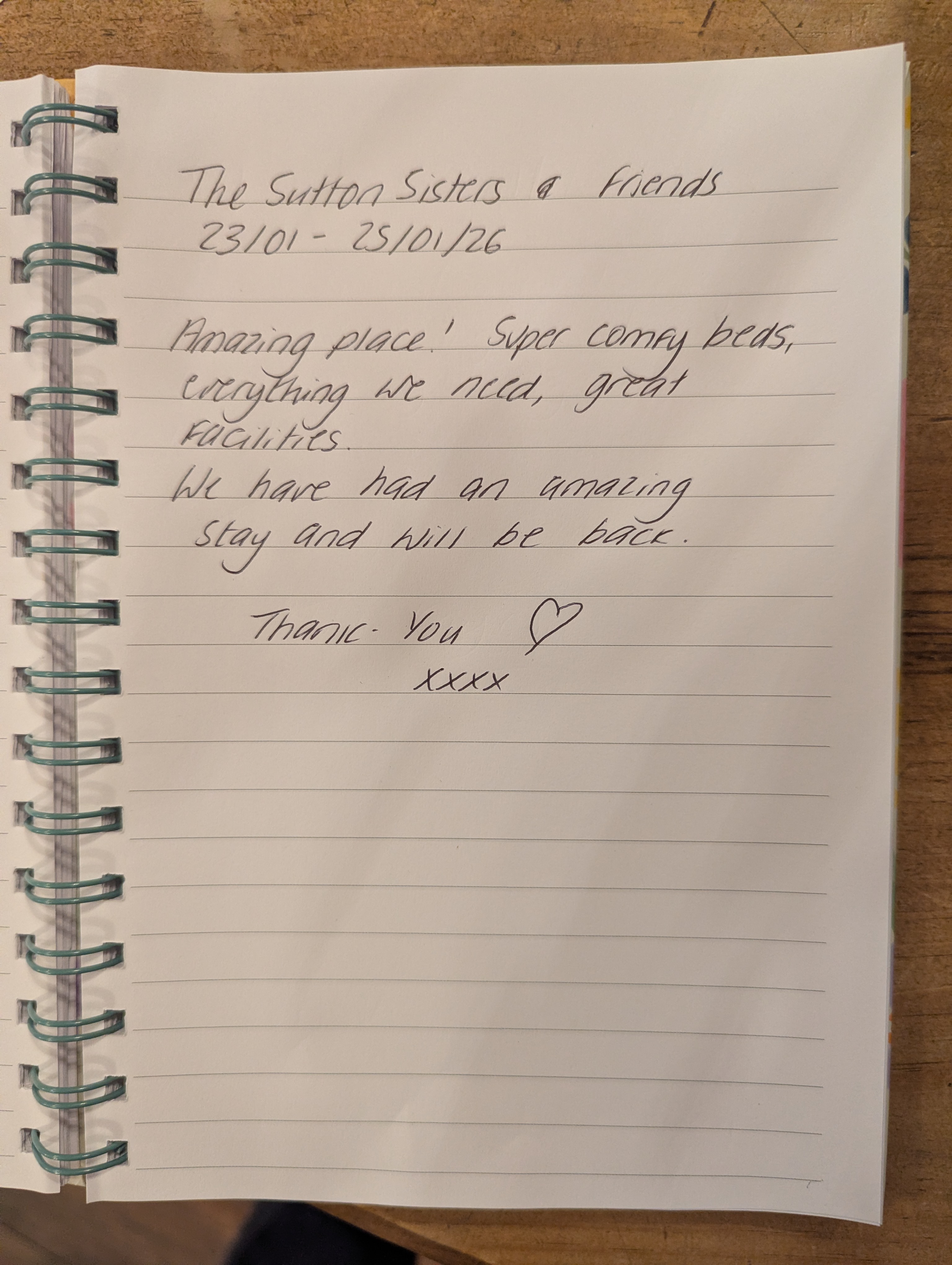 Guest book entry from the Sutton Sisters