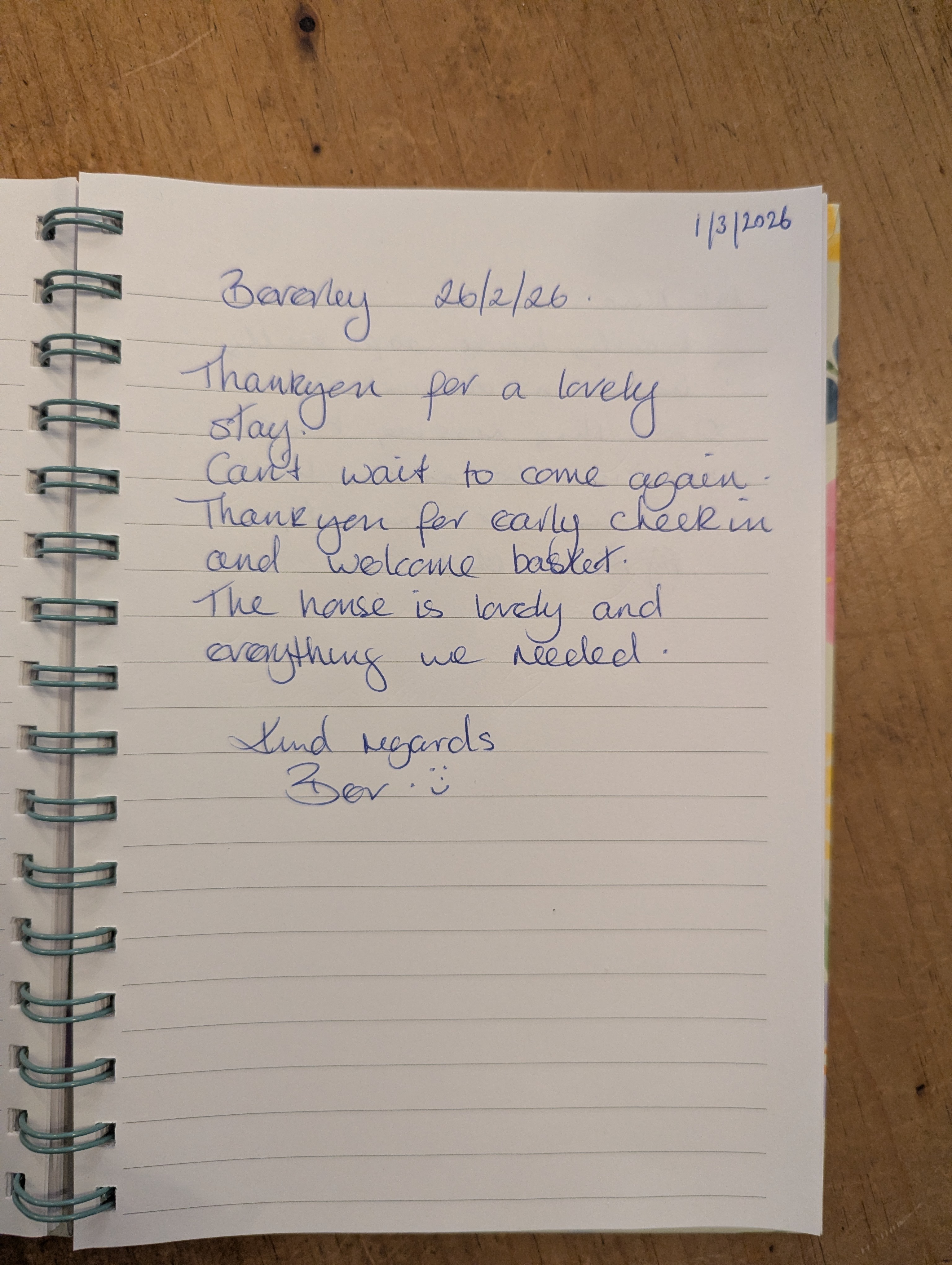 Guest book entry from Beverley