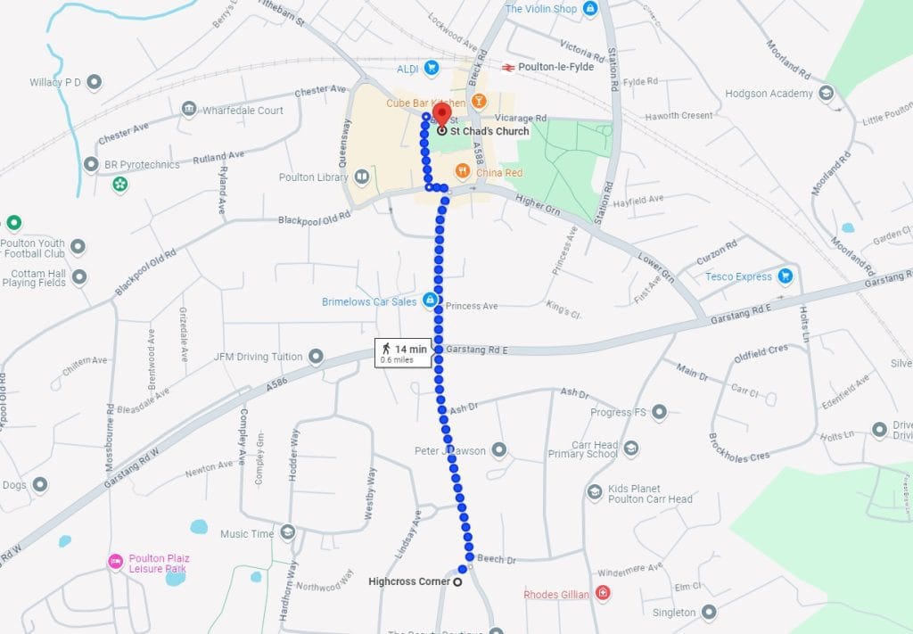 The walk from Poulton town centre to St Chad's Church